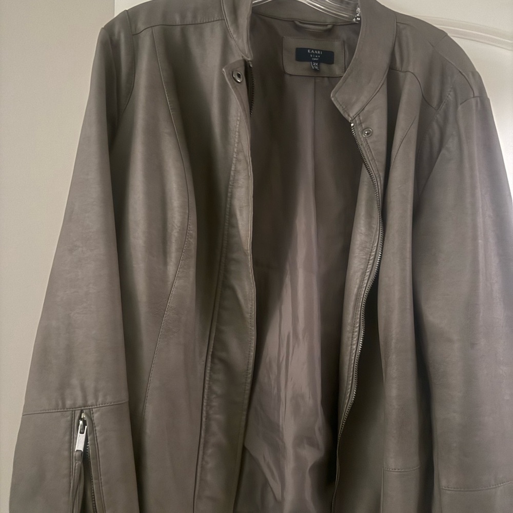 Kaari Blue Women's gray faux Leather bomber Jacket
